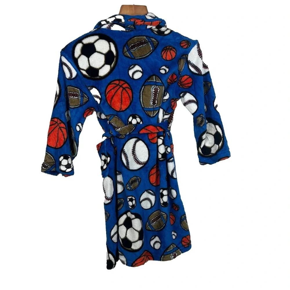 Joe Boxer Sports Theme Football Soft Fleece Bath Robe Youth Medium 8 Blue Pocket